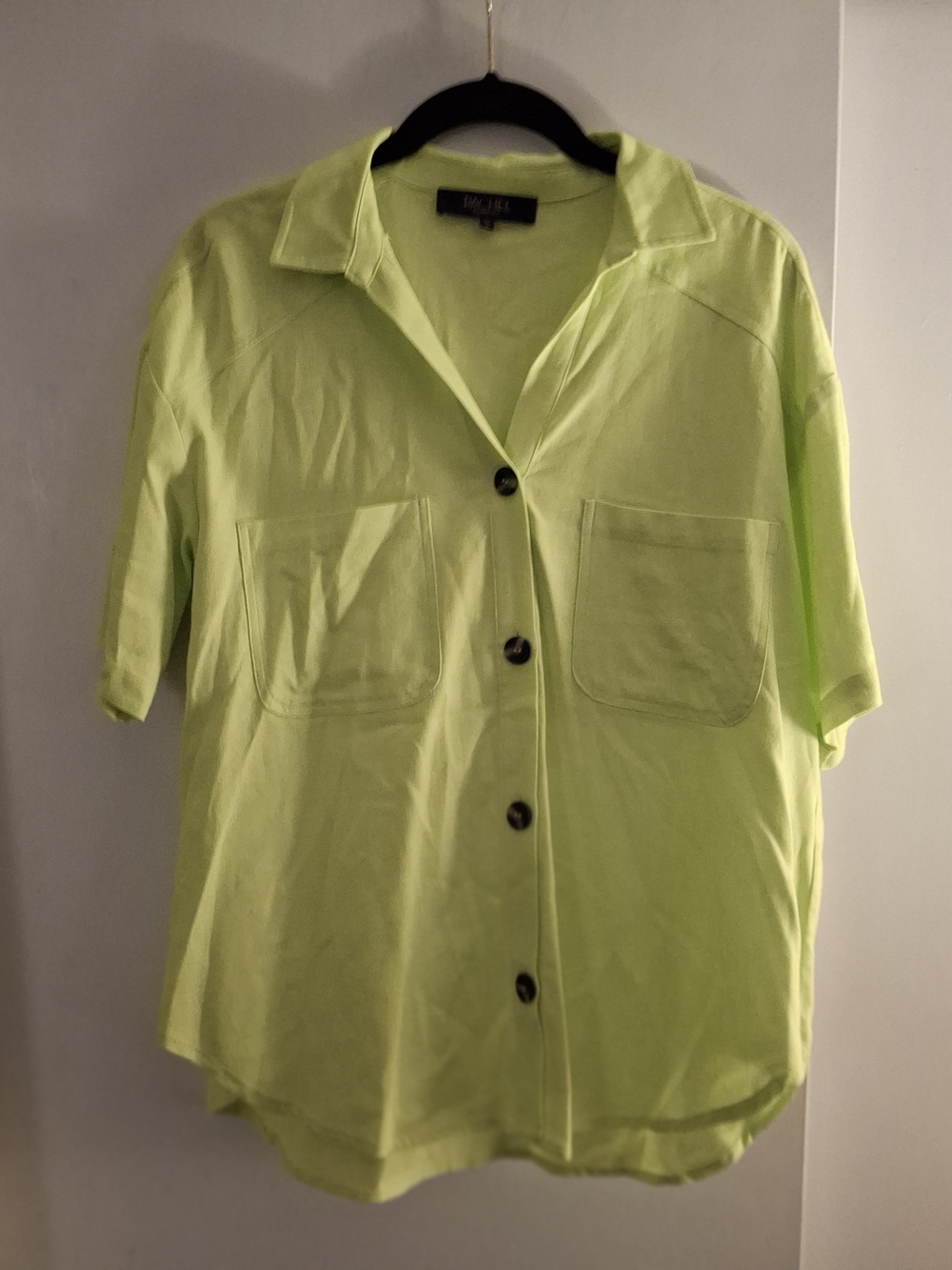 RACHEL Rachel Roy Women's Neon Lime Green Short Sleeve Top